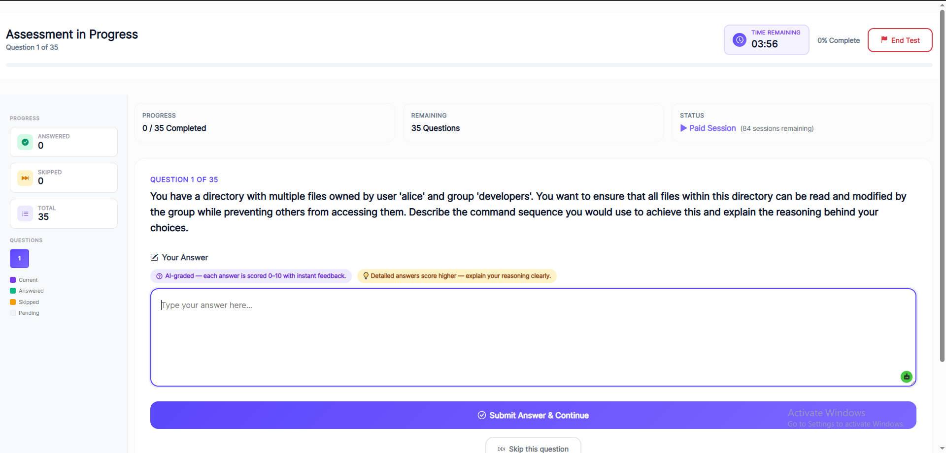 SkillVerify student assessment interface